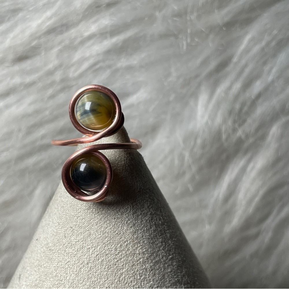 Artisan Copper and African Blue Golden Honey Tiger's Eye Ring - Picture 3 of 7